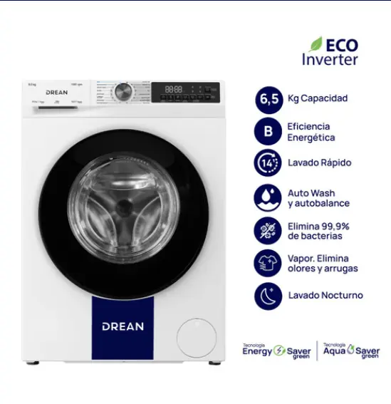 Lavarropas Carga Frontal Inverter 6,5 Kg Blanco Drean - LFDR0610ISB0 OUTLET