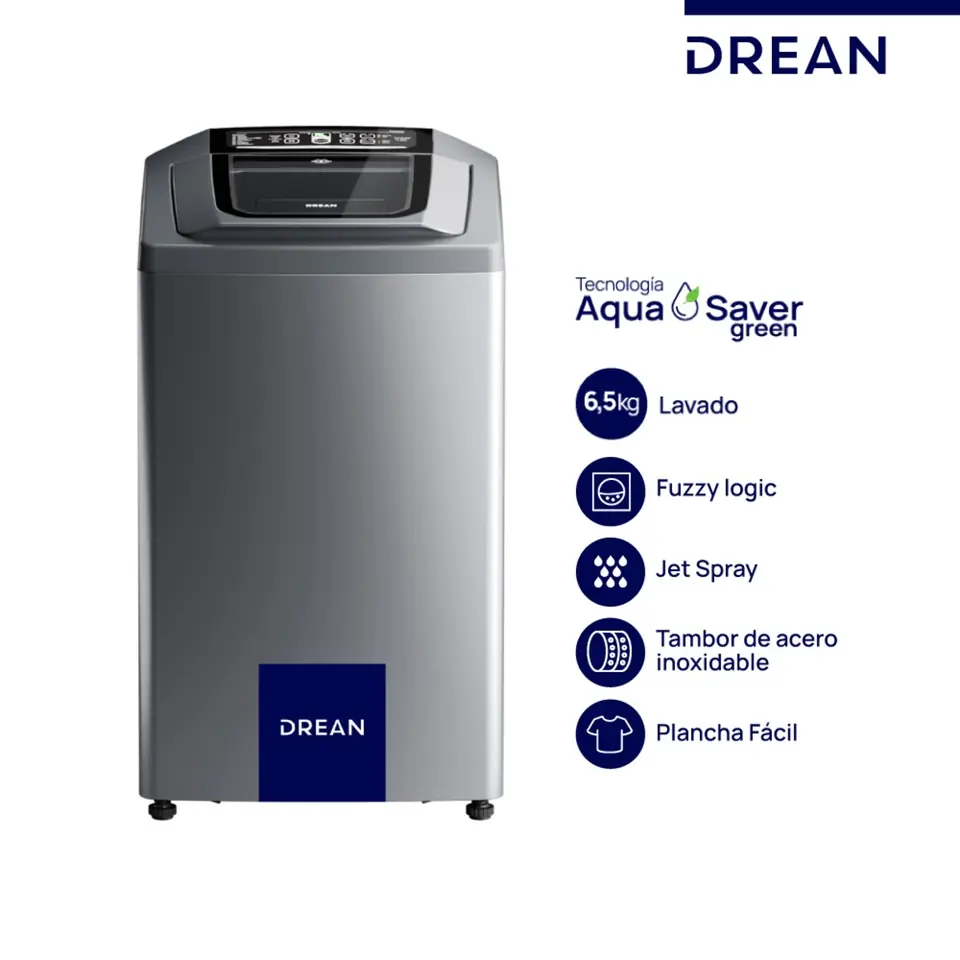 Lavarropas DREAN 6,5 Kg 800 RPM Superior Gris OUTLET PREMIUM - LSDR0680TS0