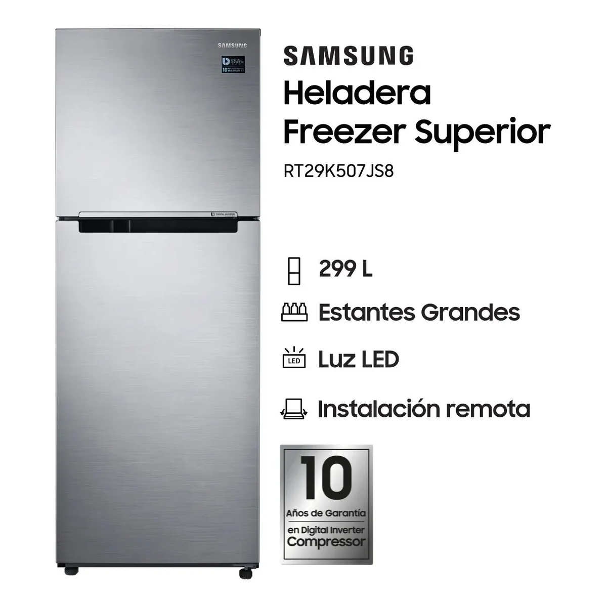 HELADERA SAMSUNG RT29K507JS8 290LTS SILVER SIN DISPENSER - OUTLET
