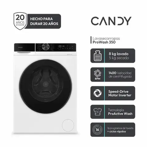 Lavasecarropas CANDY Inverter 8 Kg 1400 RPM Carga Frontal Blanco - GWD485SB8C-12