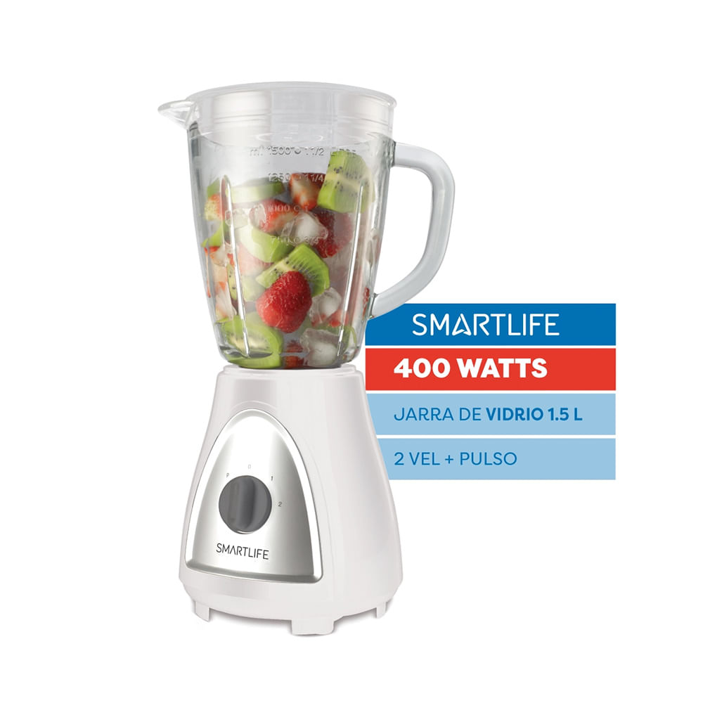 Licuadora SMARTLIFE 1,5 L 400 W Jarra de Vidrio Blanca - SL-BL1008WPN