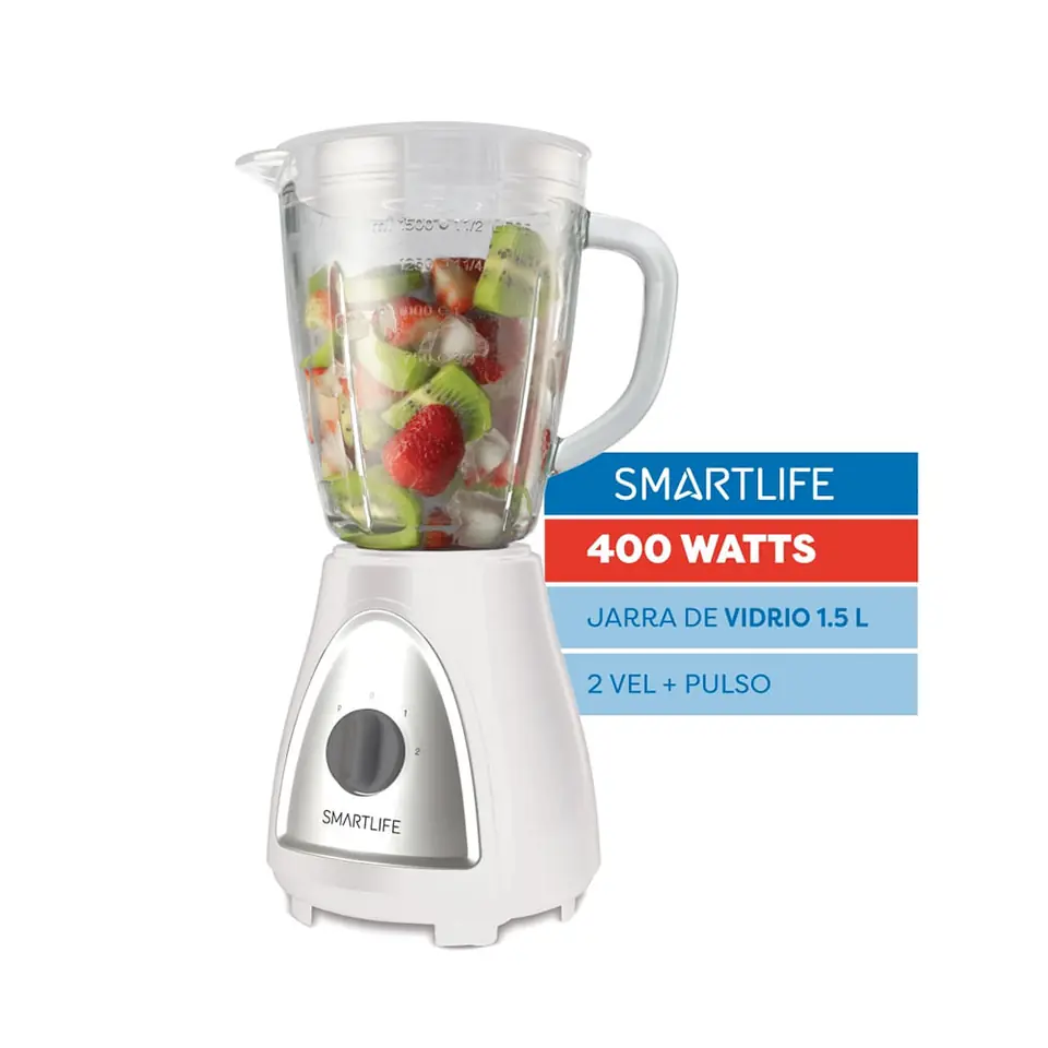 Licuadora SMARTLIFE 1,5 L 400 W Jarra de Vidrio Blanca - SL-BL1008WPN