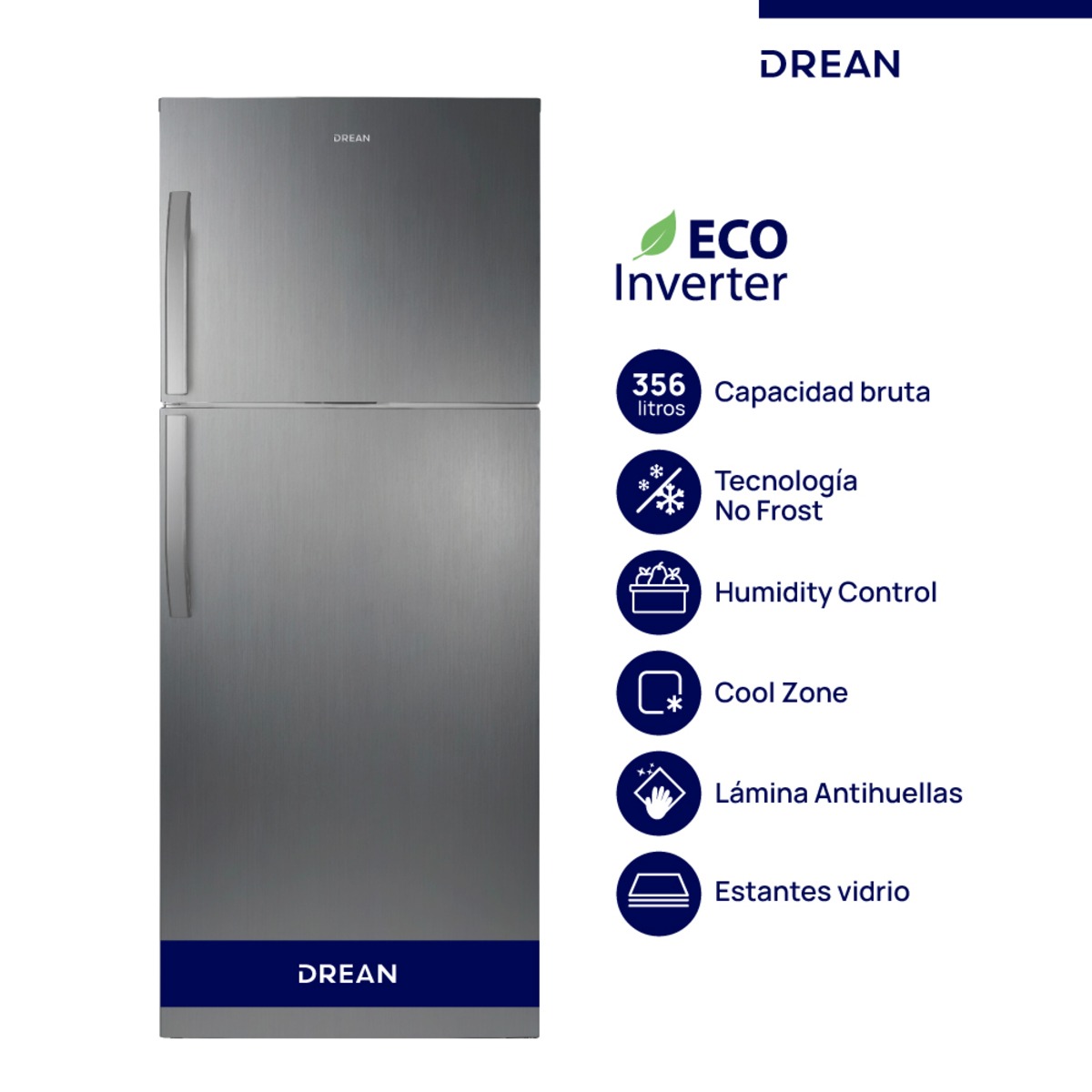 Heladera DREAN 356 L No Frost Inverter Inox PRIMERA - RZN356FXARX0