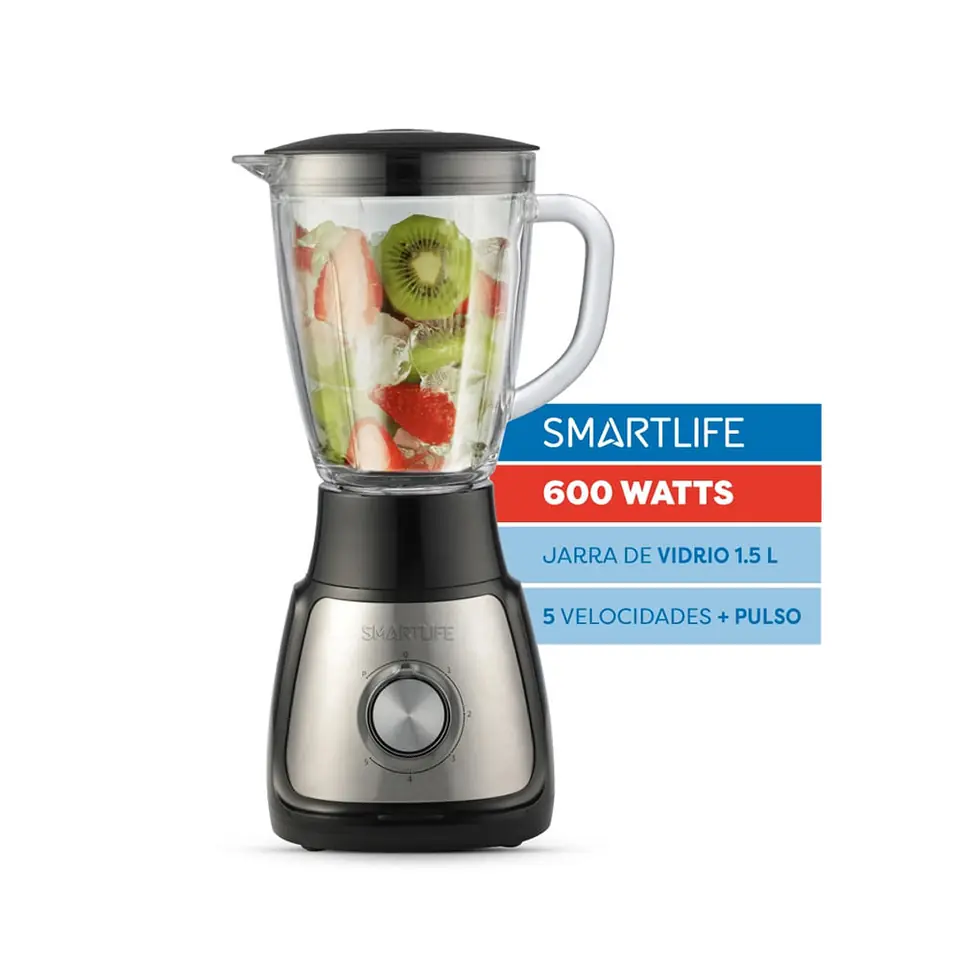 Licuadora SMARTLIFE 1,5 L 600 W Jarra de Vidrio Pica Hielo OUTLET PREMIUM - SL-BL1055PN