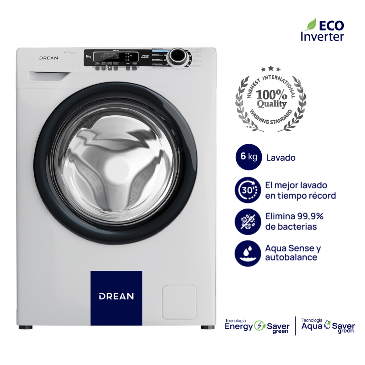 Lavarropas DREAN Ecoinverter 6 Kg 800 RPM Blanco - LCFDR0608LB0 OUTLET
