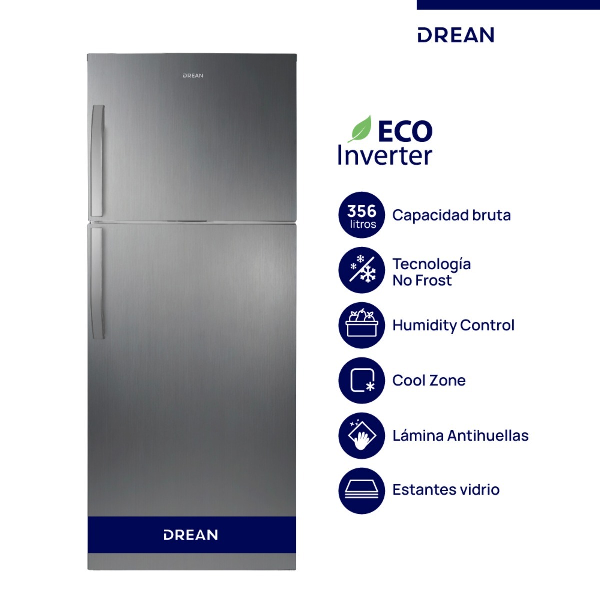 Heladera DREAN No Frost Inverter 356 L Inox Drean - RZN356FXARX0