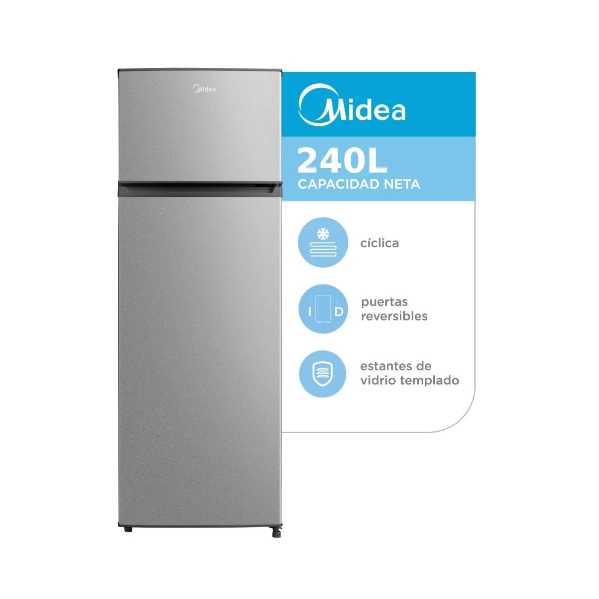 Heladera MIDEA 240 L Cíclica Top Mount Silver PRIMERA - MDRT333FGE50A
