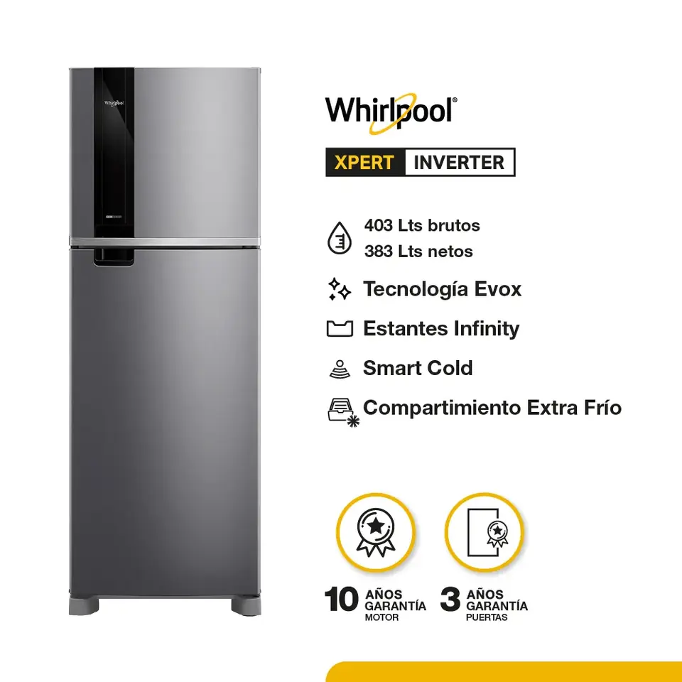 HELADERA WHIRLPOOL 403LTS NO FROST WRM46MK PRIMERA