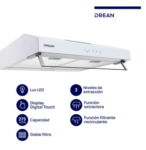 Purificador extractor de 60 cm Blanco Drean - CUDR604BA OUTLET