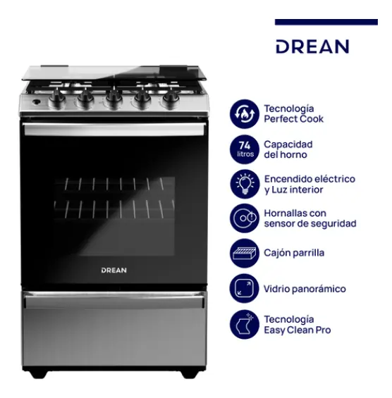 Cocina DREAN Multigas 56 cm Inoxidable con Encendido Eléctrico Drean - CD5614AI0