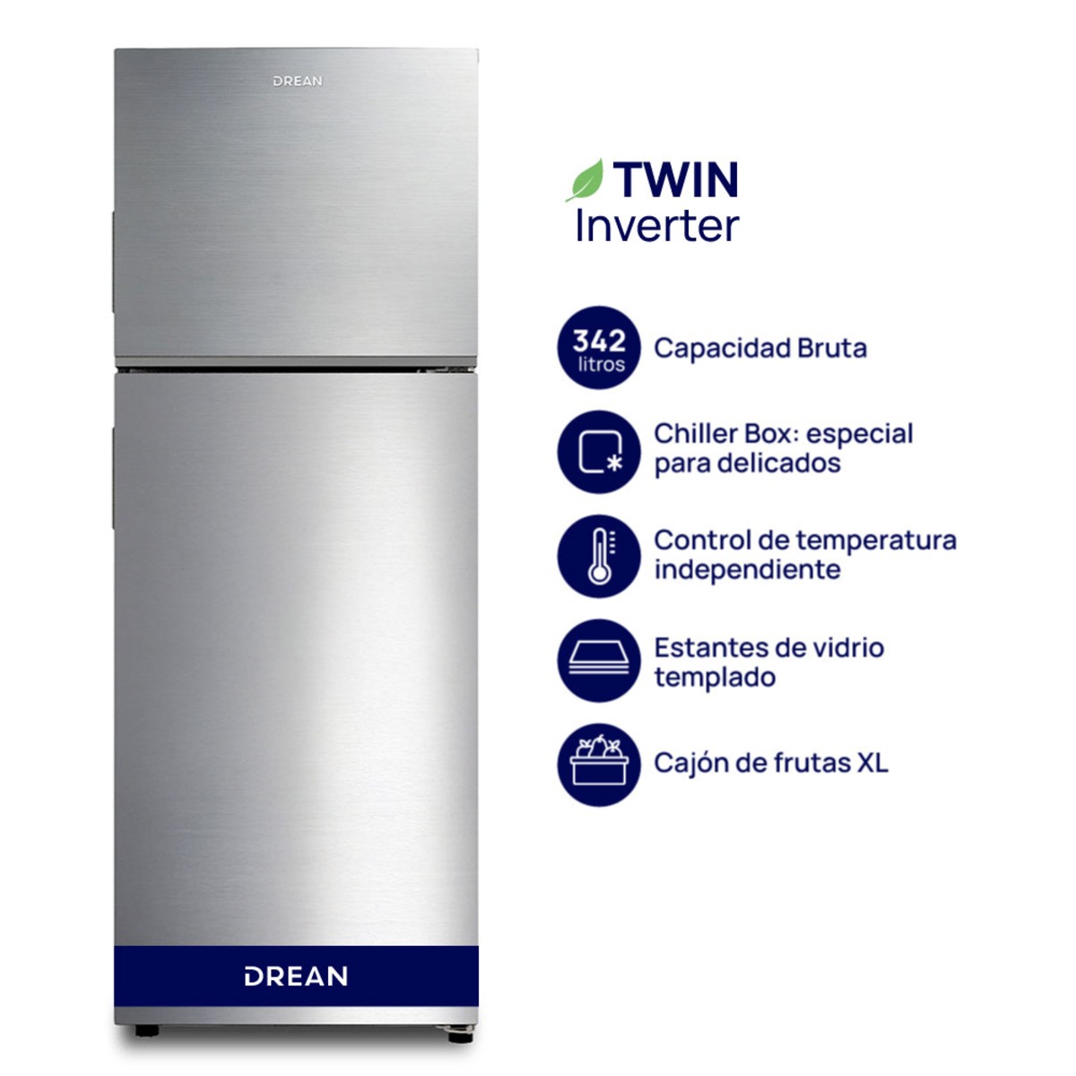 HELADERA DREAN NO FROST TWIN INVERTER 342 L INOX-RZN320PCARX0 - PRIMERA