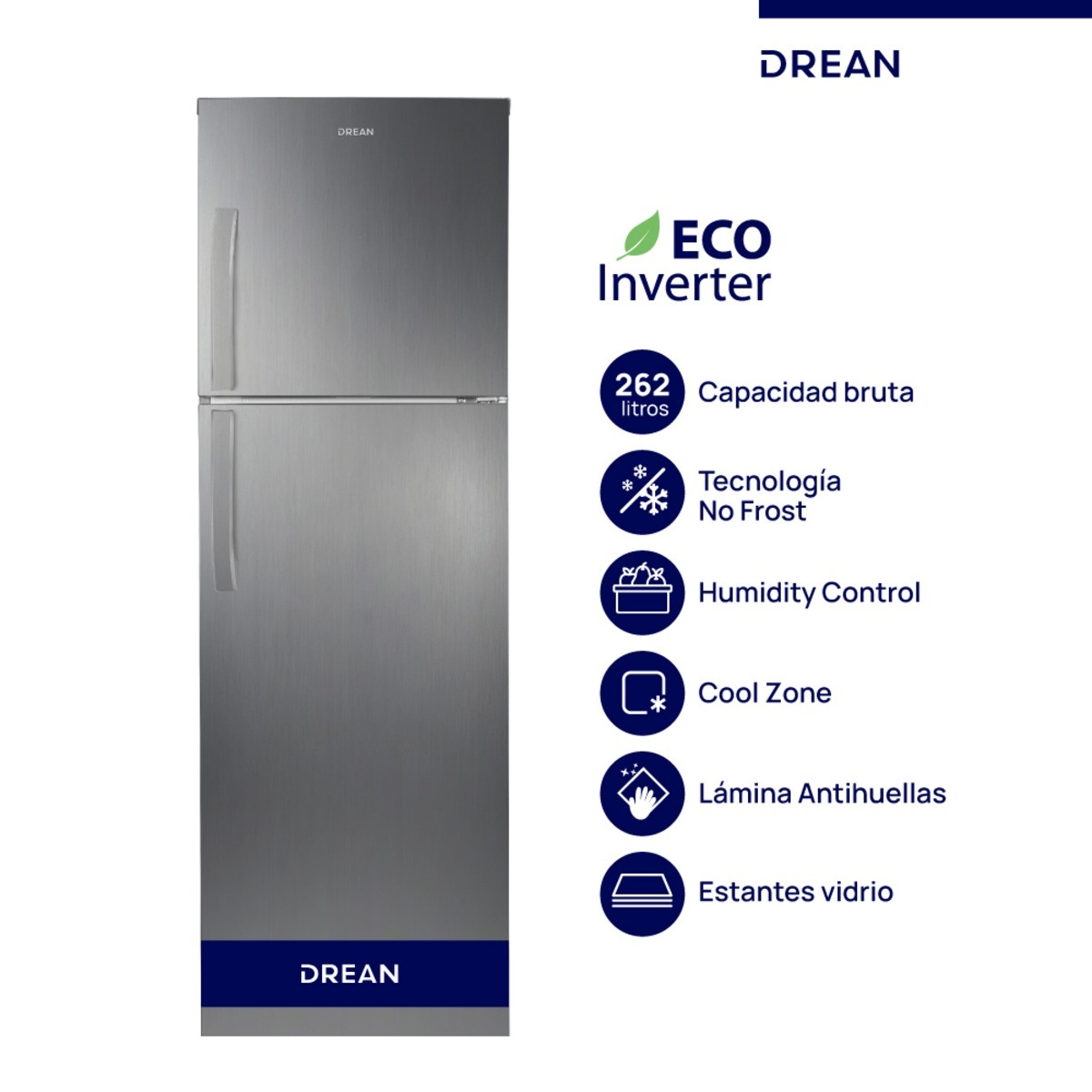 Heladera DREAN No Frost Inverter 262 L Inox Drean - RZN262FXARX0