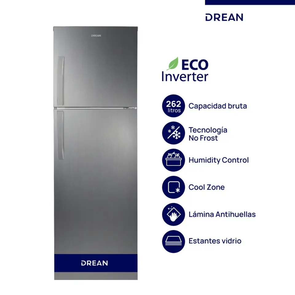 Heladera DREAN No Frost Inverter 262 L Inox Drean - RZN262FXARX0