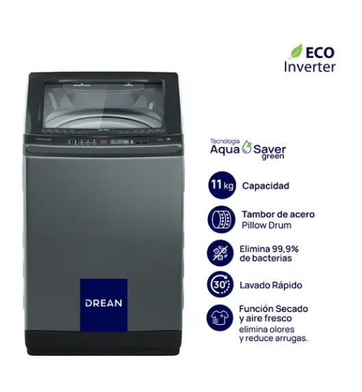 Lavarropas Carga Superior Ecoinverter 11 Kg Gris Drean - LPDR1165LG OUTLET