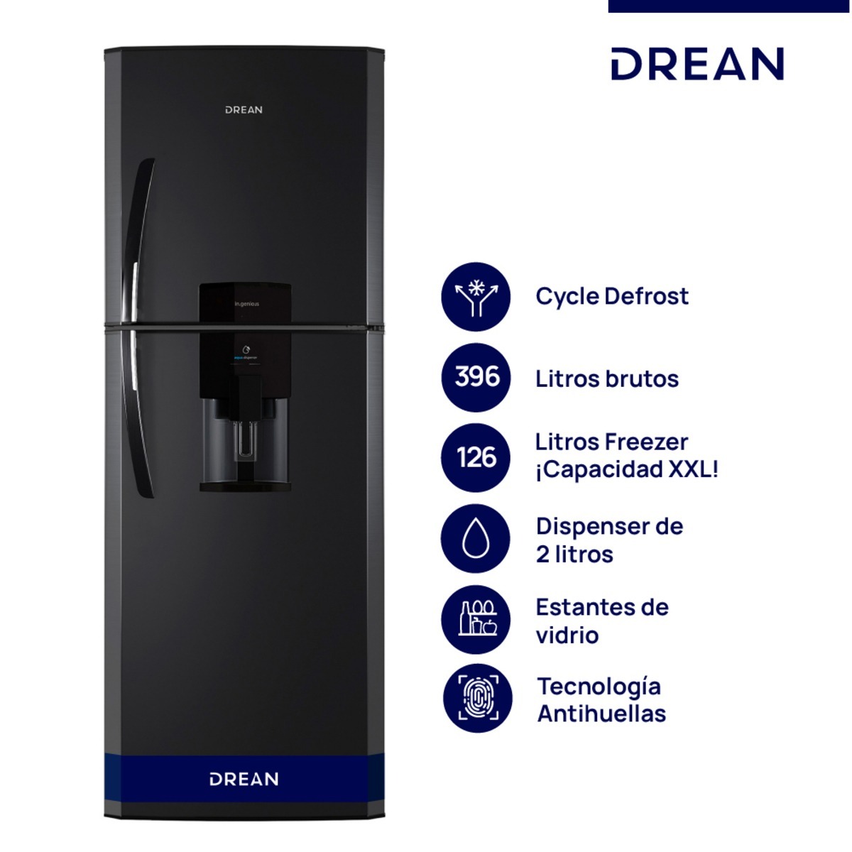 Heladera DREAN con freezer Cíclica 396 L Black Steel - HDR400F41N