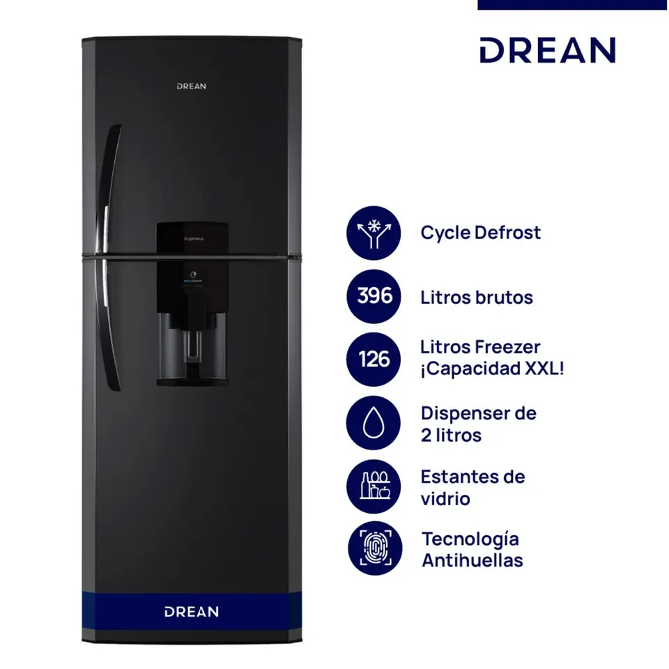 Heladera DREAN con freezer Cíclica 396 L Black Steel - HDR400F41N