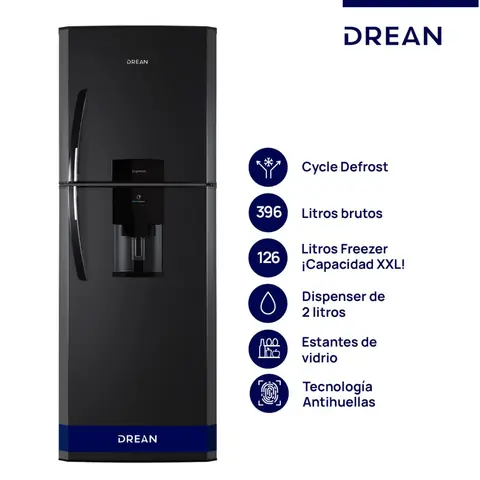 Heladera DREAN con freezer Cíclica 396 L Black Steel - HDR400F41N