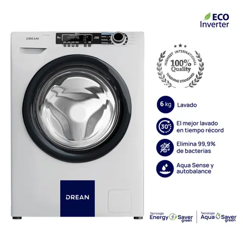 Lavarropas DREAN Ecoinverter 6 Kg 800 RPM Blanco - LCFDR0608LB0