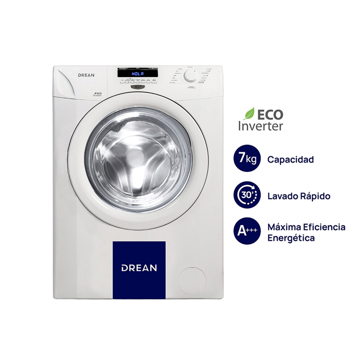 Lavarropas DREAN Carga Frontal Inverter 7 Kg Blanco - LCFDR0710SB0