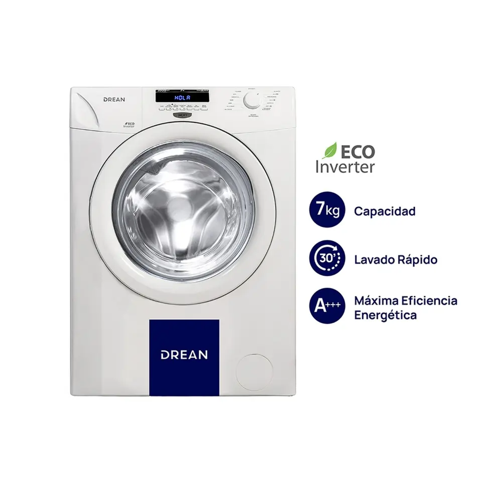 Lavarropas DREAN Carga Frontal Inverter 7 Kg Blanco - LCFDR0710SB0