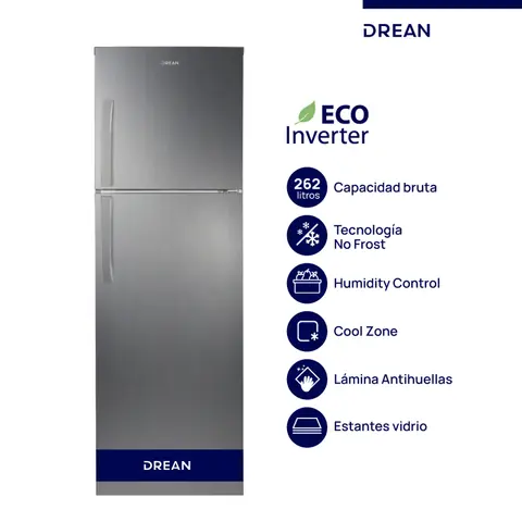 Heladera DREAN 262 L No Frost Inverter Inox con Manija PRIMERA - RZN262FXARX0