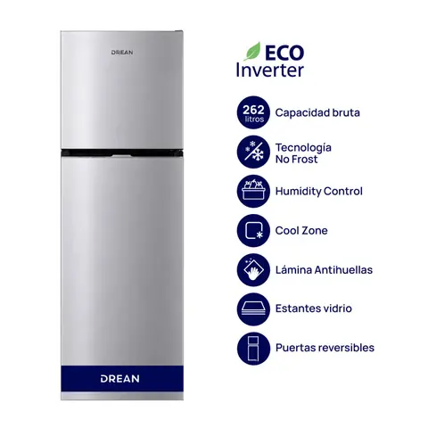Heladera DREAN 262 L No Frost Inverter Inox Lisa PRIMERA - RZN262PXARX0
