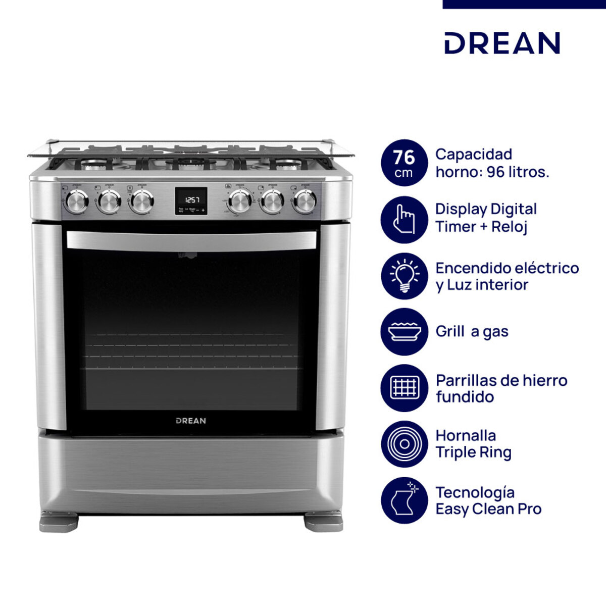 Cocina DREAN 76 cm Multigas Inoxidable con Display PRIMERA - CD7609EI