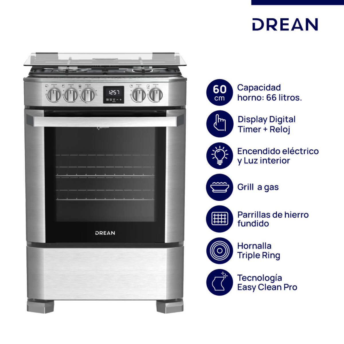 Cocina DREAN 60 cm Multigas Inoxidable con Display PRIMERA - CD6009EI