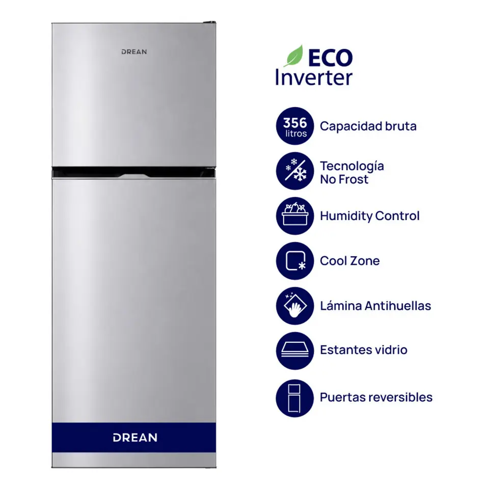 Heladera DREAN 356 L No Frost Inverter Inox Lisa PRIMERA - RZN356PXARX0