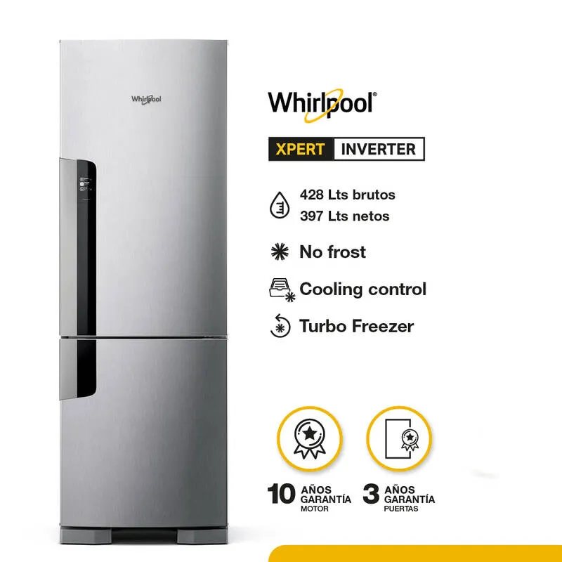 HELADERA WHIRLPOOL WRE44 397 L EVOX ACERO - OUTLET