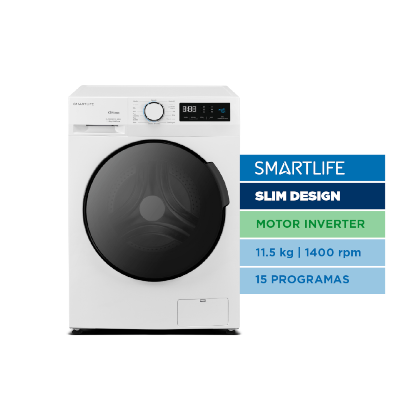 Lavarropas SMARTLIFE Inverter 11.5Kg 1400 Rpm Blanco - SL-WM26I1151400W