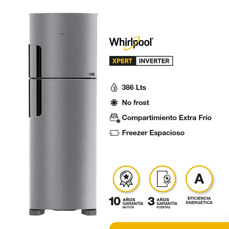 HELADERA WHIRLPOOL WRM42 INVERTER TOP MOUNT INOX - PRIMERA