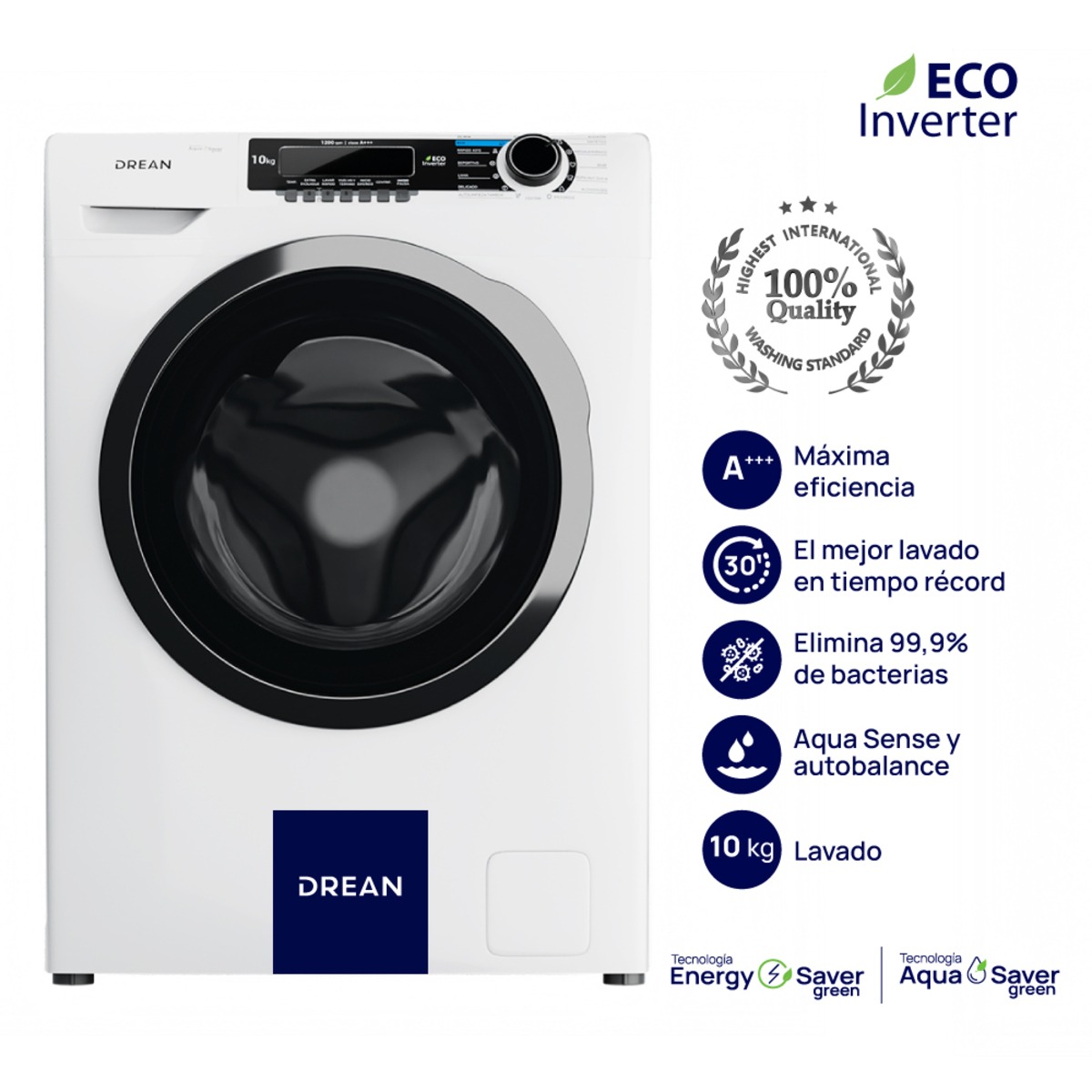 Lavarropas DREAN Carga Frontal Ecoinverter 10 Kg Blanco - LCFDR1012SB0 OUTLET PREMIUM