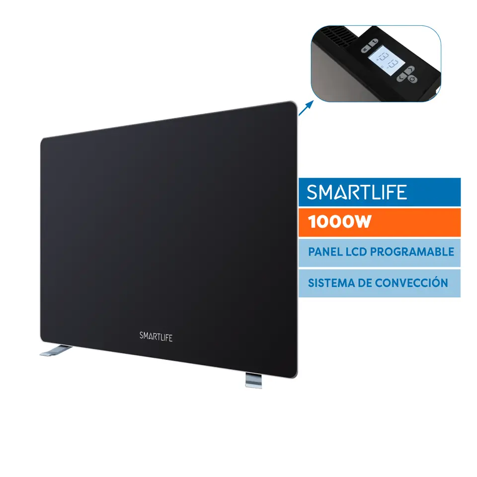 Calefactor Panel de Vidrio SMARTLIFE Negro 1000W - SL-VTD1000BPN