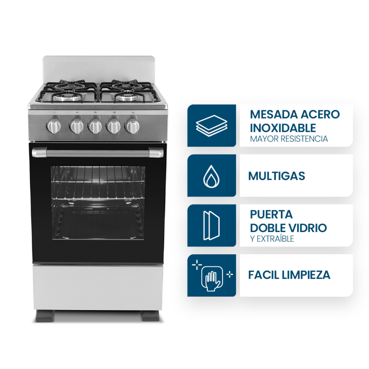 Cocina a Gas Primera Marca Multigas 4 Hornallas 50 cm Con Visor