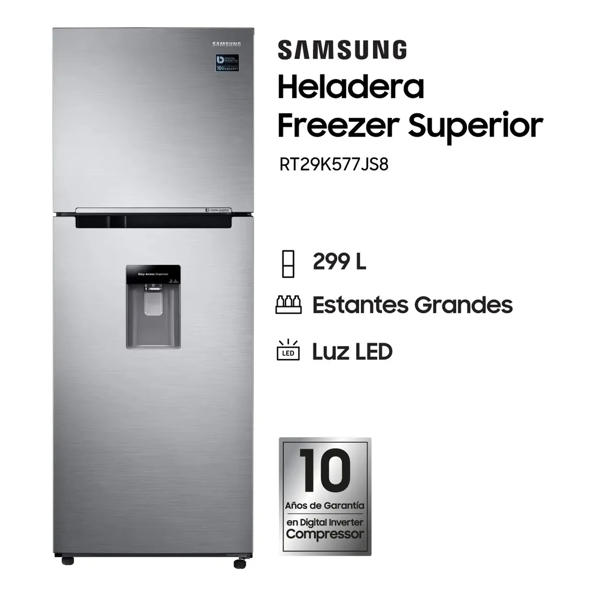 HELADERA SAMSUNG RT29K577JS8 299LTS SILVER DISPENSER PRIMERA