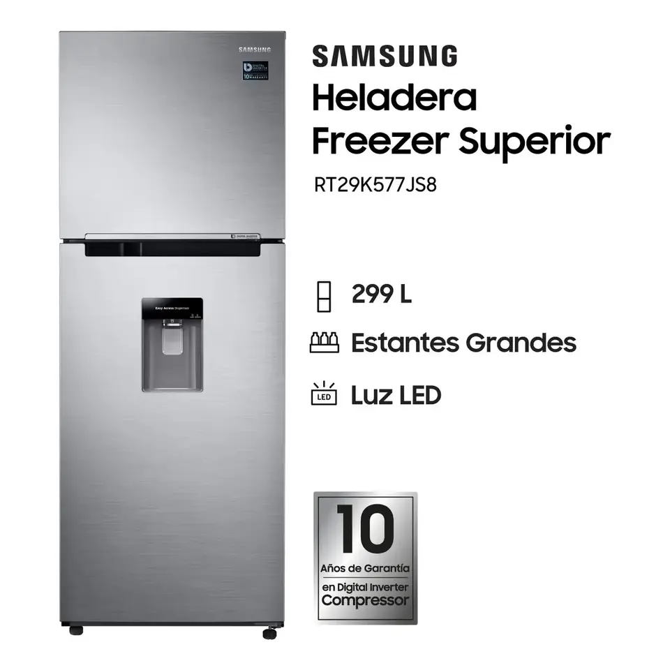 HELADERA SAMSUNG RT29K577JS8 299LTS SILVER DISPENSER PRIMERA