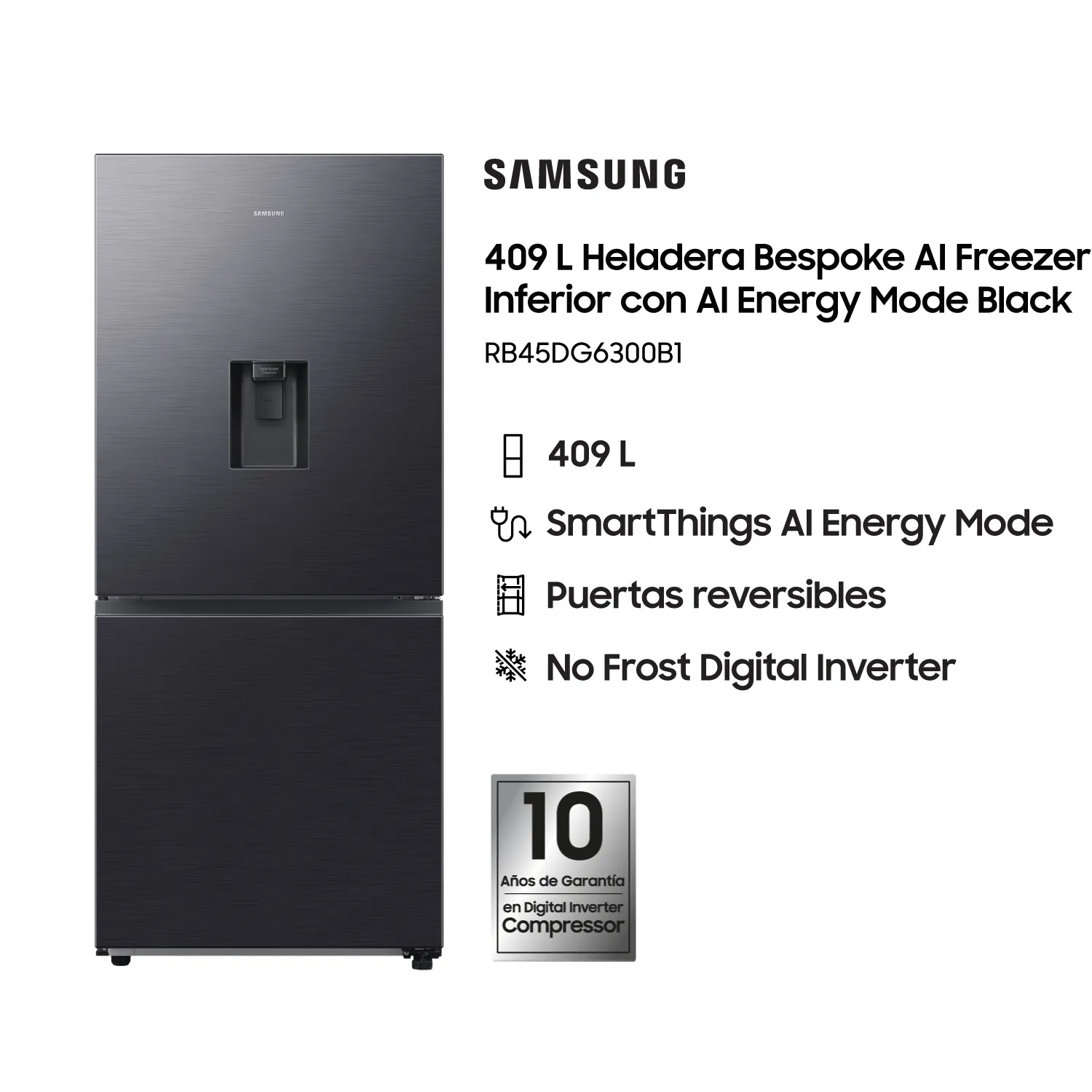 HELADERA SAMSUNG RB45DG6300B1 455LTS BOTTOM BLACK - OUTLET