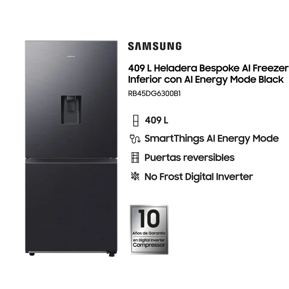 HELADERA SAMSUNG RB45DG6300B1 455LTS BOTTOM BLACK PRIMERA