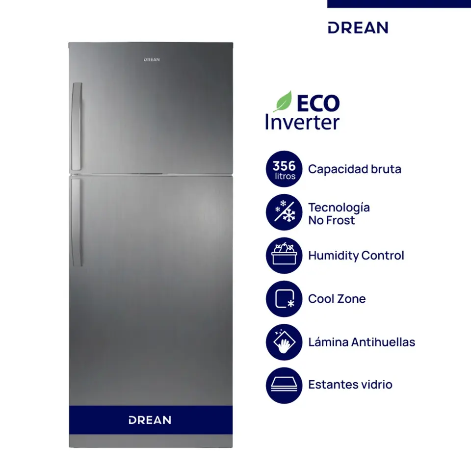 Heladera DREAN No Frost Inverter 356 L Inox Drean - RZN356FXARX0
