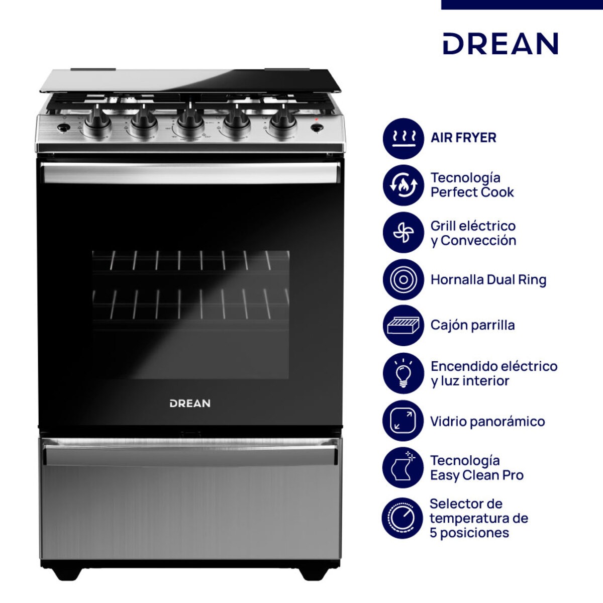 Cocina DREAN Multigas 56 cm Inoxidable con Air Fryer Drean - CD5617AI0