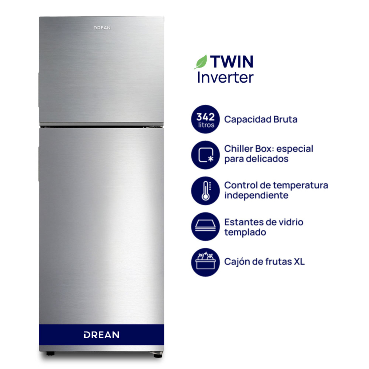 HELADERA DREAN NO FROST TWIN INVERTER 342 L INOX-RZN320PCARX0 - PRIMERA