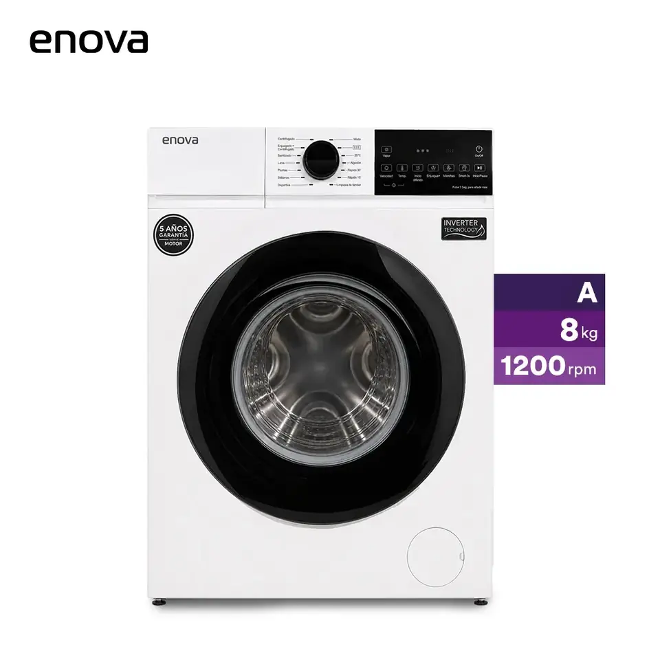 Lavarropas Enova carga frontal 8 kg Blanco - LNV-LE08F12-BL