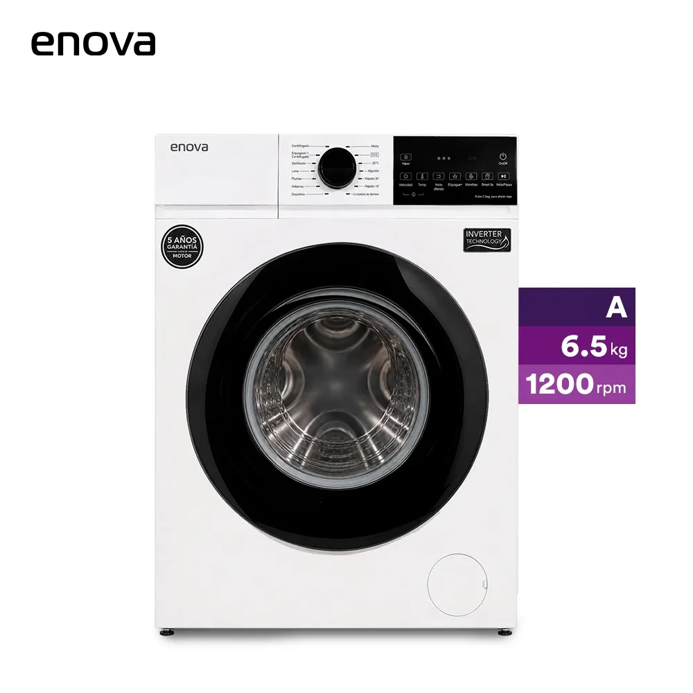 Lavarropas ENOVA Inverter Carga Frontal 6,5 Kg 1200 Rpm Blanco - LE06F12-BL