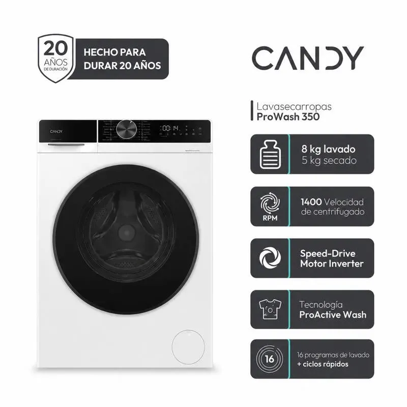 Lavasecarropas CANDY Inverter 8 Kg 1400 RPM Carga Frontal Blanco - GWD485SB8C-12