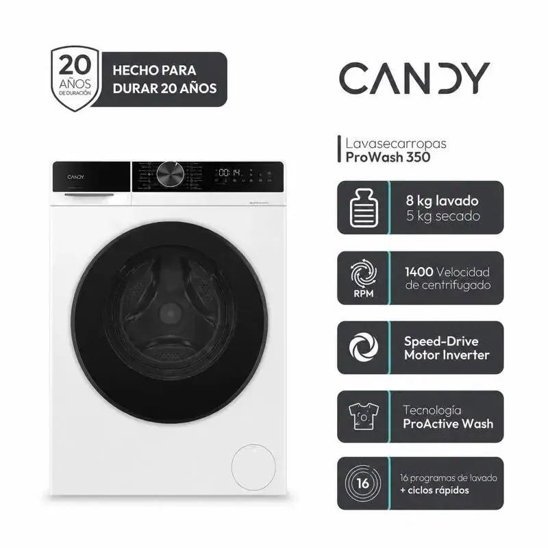 Lavasecarropas CANDY Inverter 8 Kg 1400 RPM Carga Frontal Blanco - GWD485SB8C-12