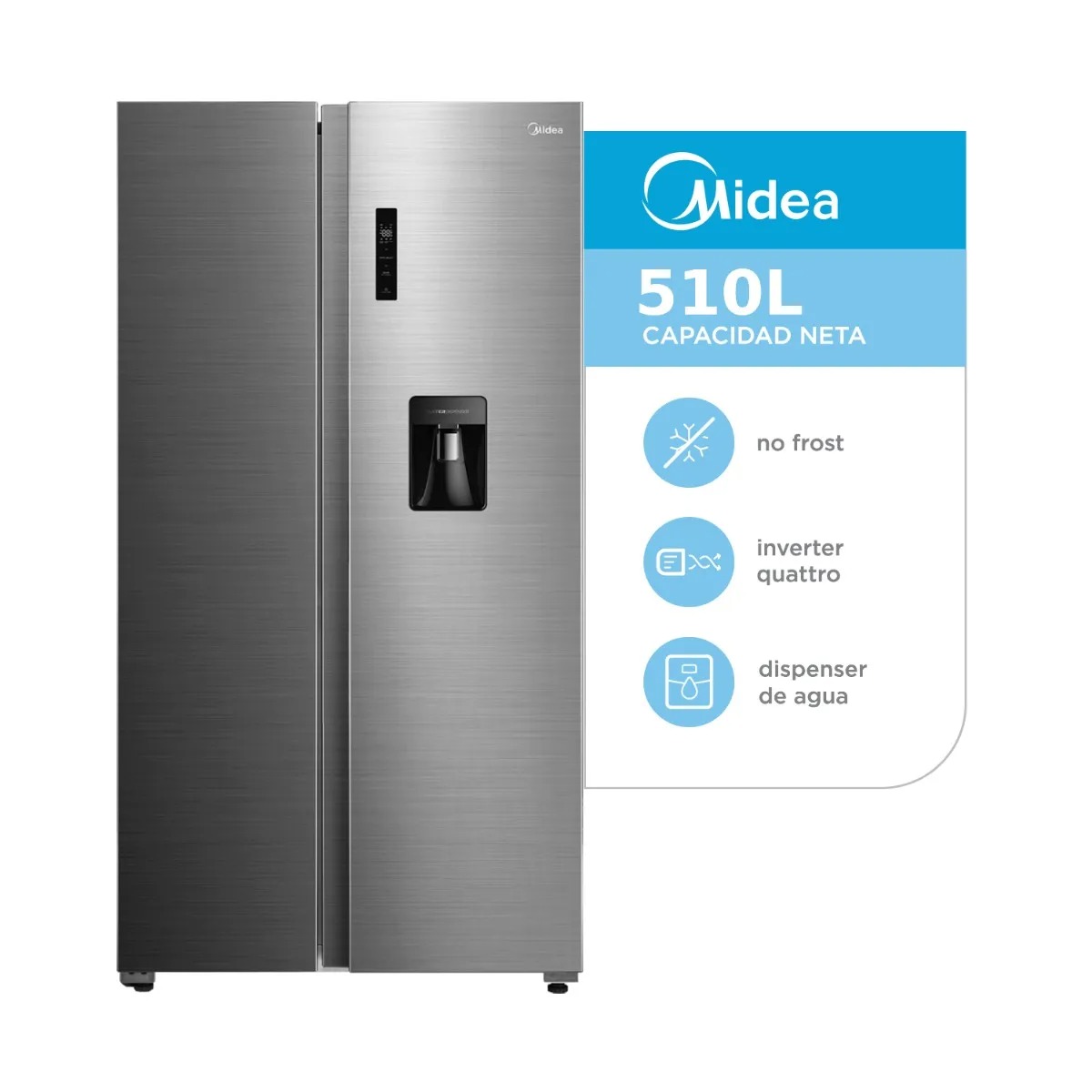 Heladera MIDEA Side by Side No Frost Inverter 510L c/Dispenser de Agua - MDRS710FGE46ADW