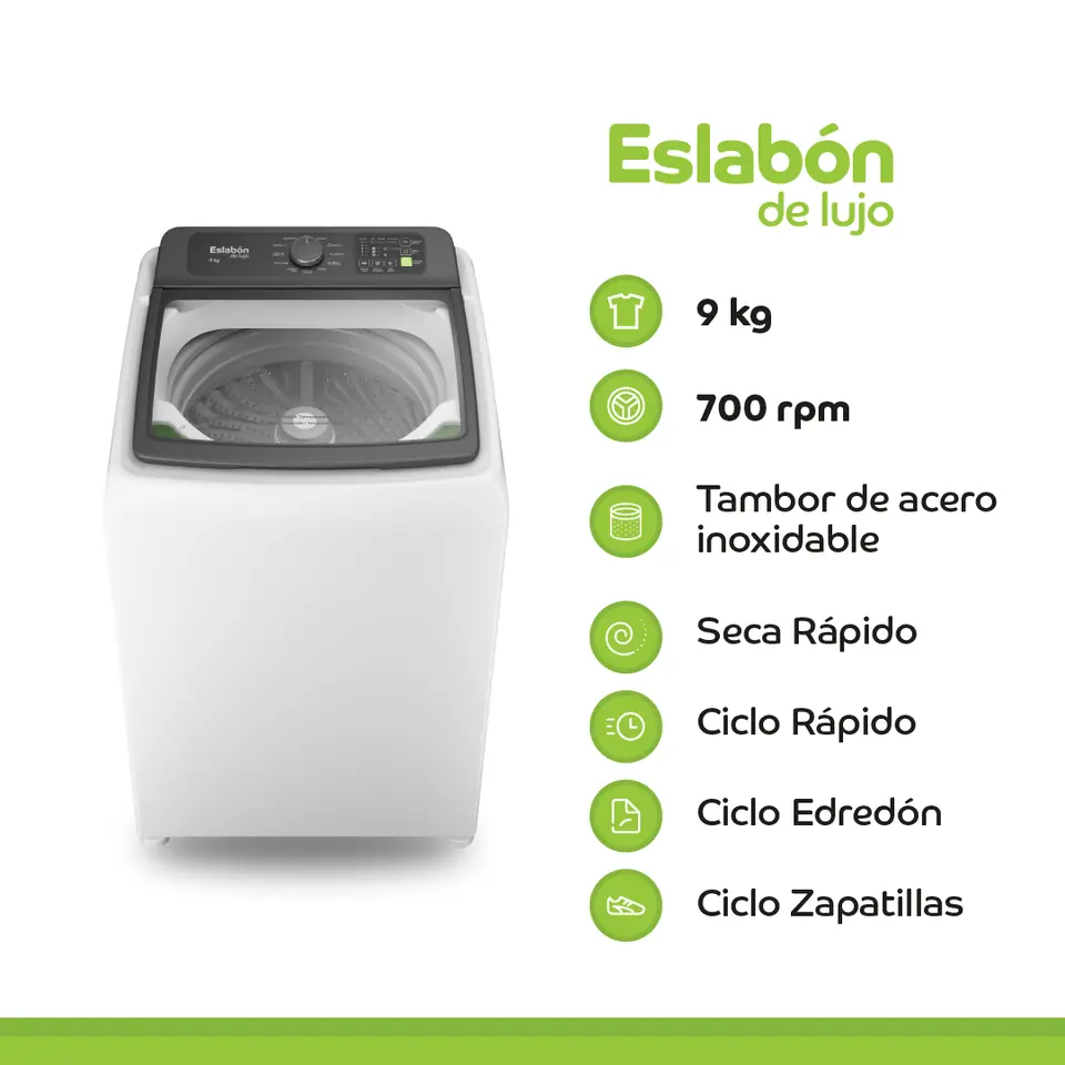 Lavarropas ESLABON DE LUJO 9KG superior OUTLET - EWN09ABWZA