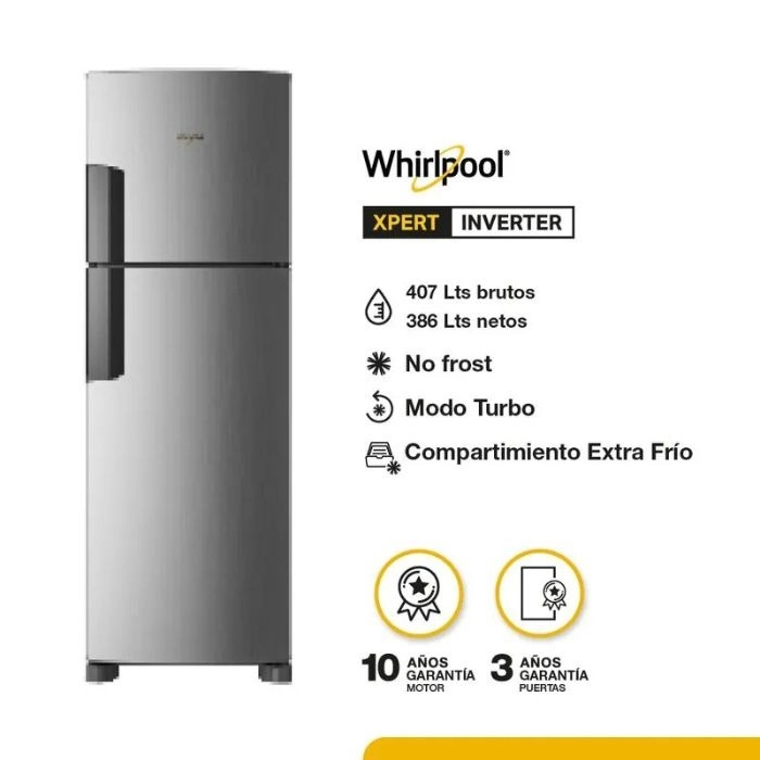 HELADERA WHIRLPOOL WRM42MK ACERO TOP MOUNT PRIMERA