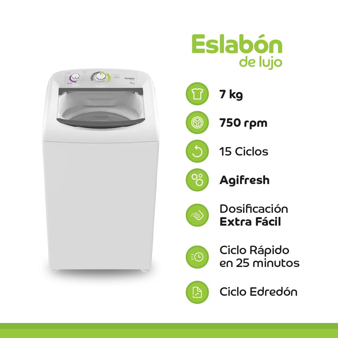 Lavarropas ESLABON DE LUJO 7KG superior OUTLET - EWH07BBDIM